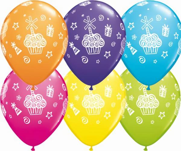 Latex Balloons | 11" Cupcakes And Presents Latex Balloons (Pack Of 48) Balloons Latex Balloons