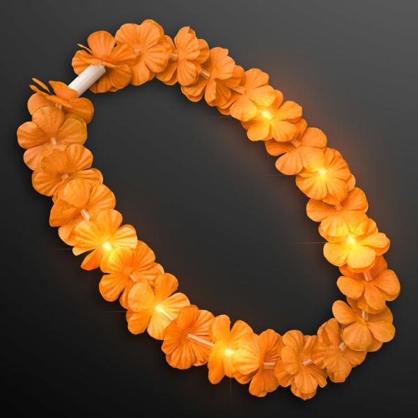 Leis | Orange Light Up Hawaiian Leis (Pack Of 12) Costume Accessories Leis