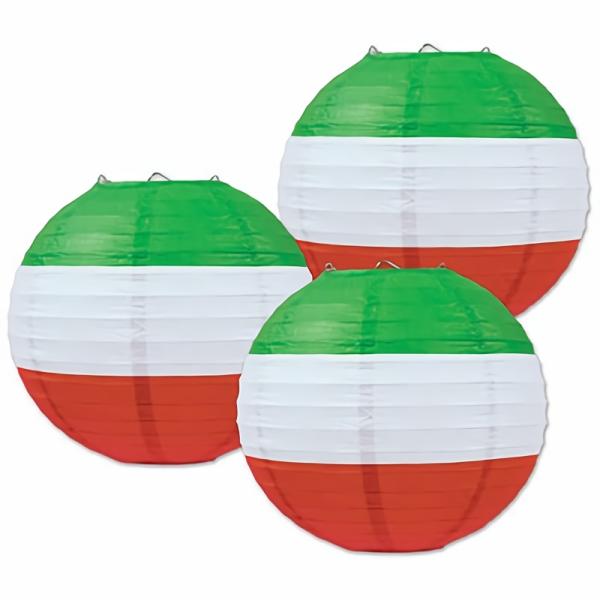 Paper Lanterns | Red, White & Green Paper Lanterns (Pack Of 18) Hanging Decorations Paper Lanterns