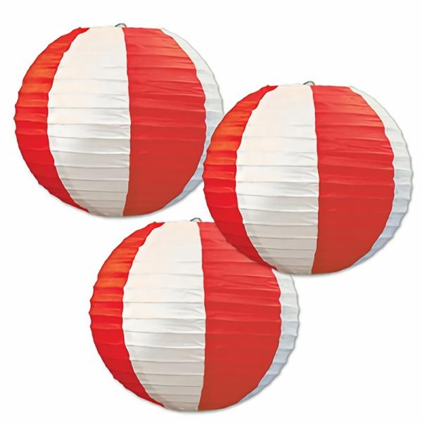 Paper Lanterns | Red & White Stripes Paper Lanterns (Pack Of 18) Hanging Decorations Paper Lanterns