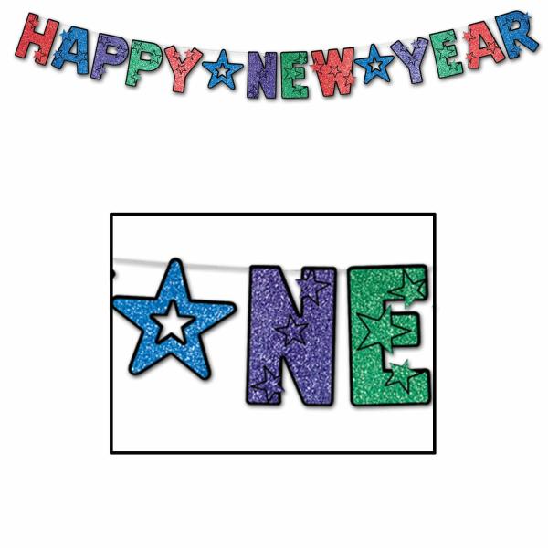 Streamers & Banners | Glittered Happy New Year Streamer (Pack Of 1) Hanging Decorations Streamers & Banners