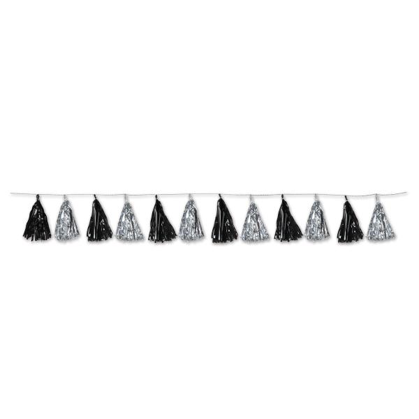 Garlands | Black & Silver Metallic Tassel Garland (Pack Of 12) Garlands Garlands