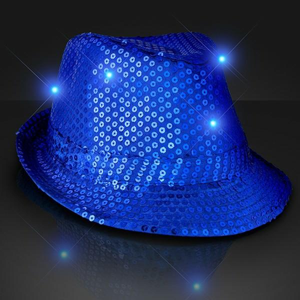 Novelty Hats | Blue Sequin Light Up Fedora Hats (Pack Of 6) Headwear Novelty Hats